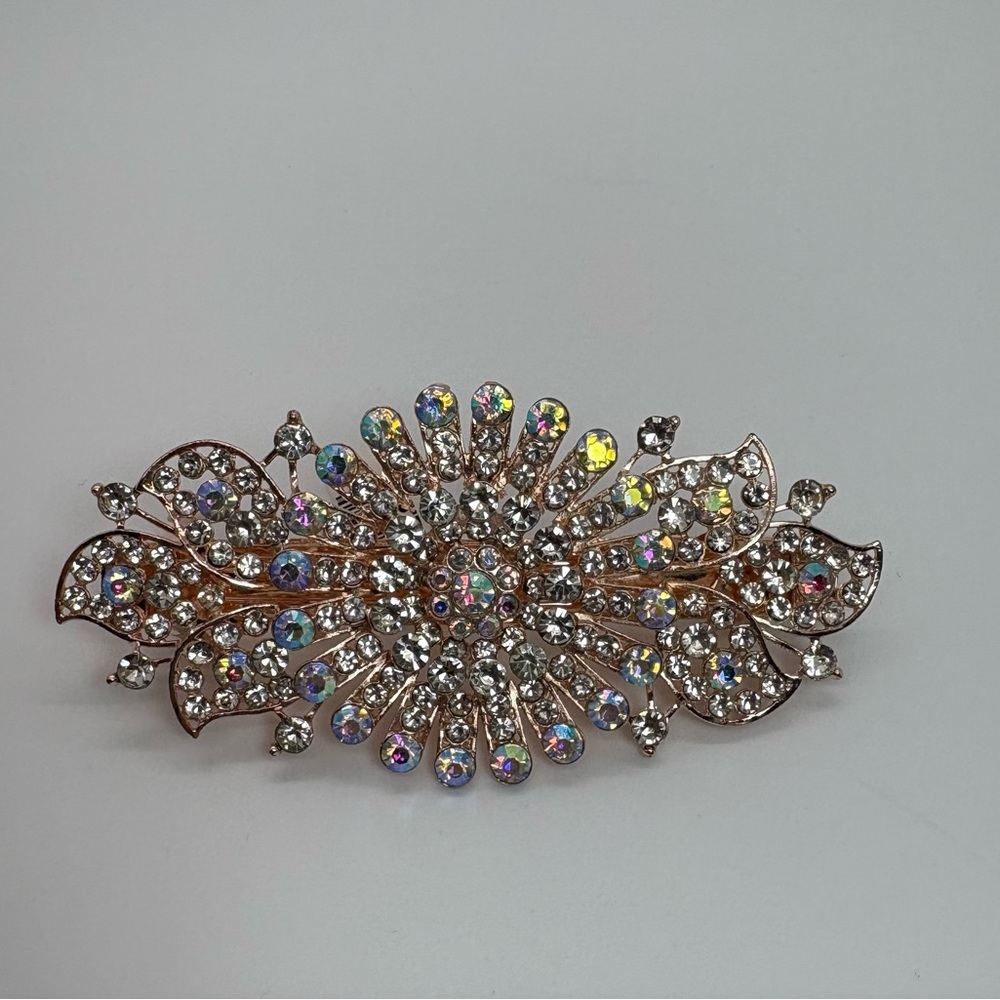 Rose Gold Tone AB Iridescent Crystal Hair Clip Accessory, Brand New